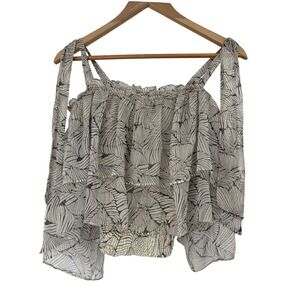 Lena Women Leaf Print Tiered Ruffle Tie Shoulder Smocked Camisole Top Romantic